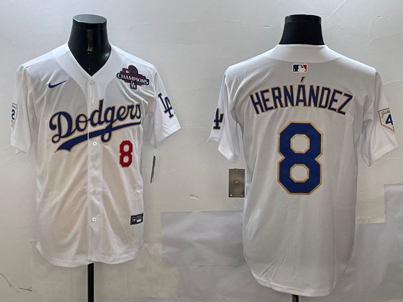 Men Los Angeles Dodgers #8 Hernandez White Gold Game 2025 Nike MLB Jersey style 3131->detroit tigers->MLB Jersey